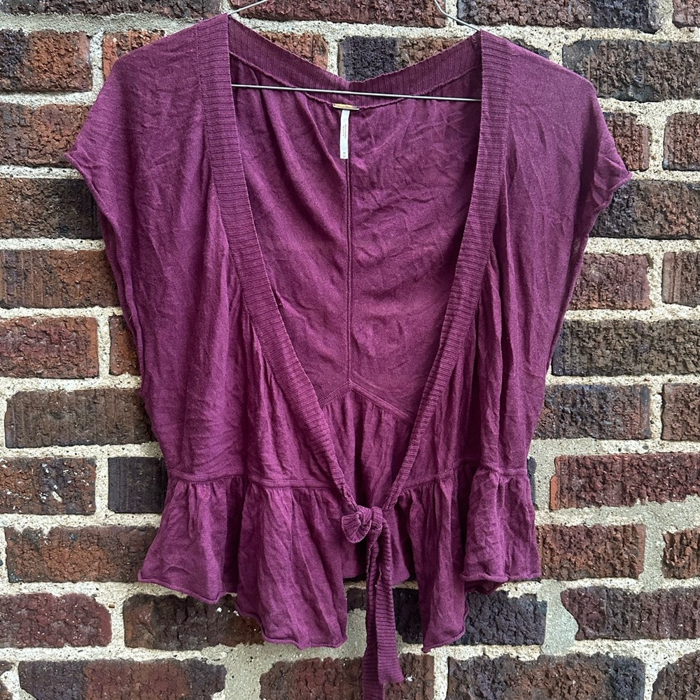 Free People short sleeve cardigan wrap tie sweater (plum purple) (size medium)